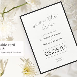Image of the Monochrome Border black and white printable save the date card - printable card to match, purchase separately in our Etsy store
