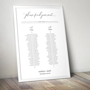 Minimalistische U-vormige tabelsjabloon voor zitplaatsen | Eigentijds zwart en gebroken wit bewerkbaar tafelbord voor lange tafels