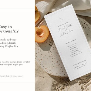 Timeless wedding ceremony program card in off-white for a refined look. Easy to personalise with your own text.