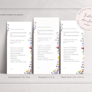 Instant download Spring meadow wedding programme template in 4x9 inch, DL and Rack Card sizes