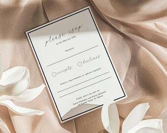 Modern Minimalist Wedding RSVP Card Template: Black Border (Online Editable in Corjl) | CR116