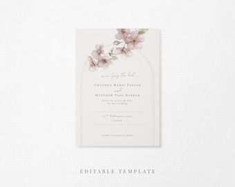 Blossom Study Blush Floral Arch Save the Date – 5x7 Editable Wedding Template