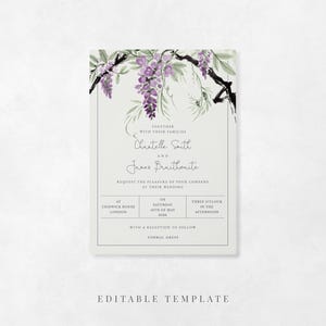 Wisteria Falls Purple Floral Wedding Invitation – 5x7 Editable Wedding Template
