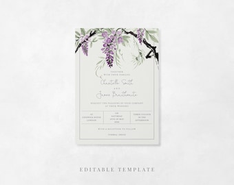 Wisteria Falls Purple Floral Wedding Invitation – 5x7 Editable Wedding Template