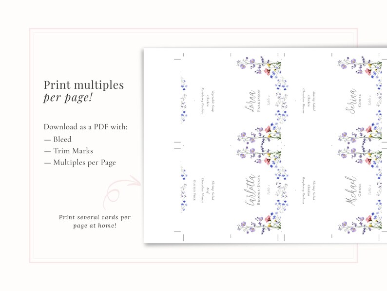 Print multiple place cards per page when printing at home
