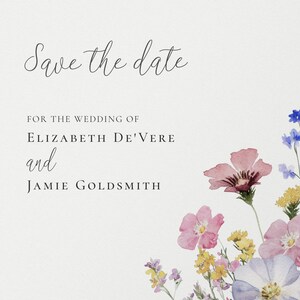Close-up detail of the Meadow Blossom wildflower save the date design