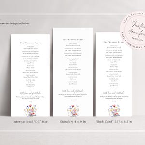 Reverse design wedding program with wedding party and thank you - editable wildflower wedding templates for instant download