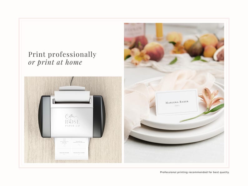 Printable wedding place card - print out professionally or print at home using your home printer.