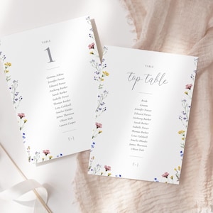 Wildflower Wedding Table Assignment Cards: English Garden Seating Chart Template | CR102