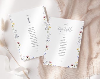 Wildflower Wedding Table Assignment Cards: English Garden Seating Chart Template | CR102