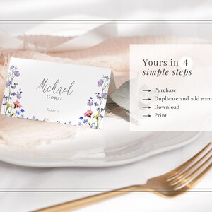 Wildflower folded wedding place name card - purchase, edit in Corjl, download and print