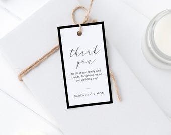 Monochrome Wedding Favor Tags: Elegant Black and White Design (Online Editable, Printable Template) | CR116