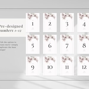 Cherry blossom sakura wedding table number signage set including numbers 1-12