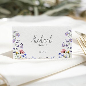 Spring wildflower wedding table place card editable template, tent fold