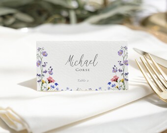 Wildflower Wedding Place Cards: Spring Floral, Editable Template (Printable, Flat or Folded) | CR102
