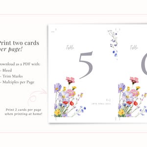 Print 2 wildflower table numbers per page when printing at home