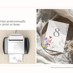 Wildflower wedding table number - easy to print at home using your own home printer