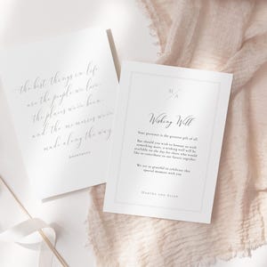 Plantilla minimalista para tarjeta de felicitación, tarjeta de regalo de boda clásica imprimible, inserto de invitación Corjl, cita invertida, A6 + 4x6 / Essence CR104