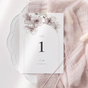 Cherry Blossom Table Numbers: Elegant Floral Wedding Reception Signs (Printable Template) | CR111