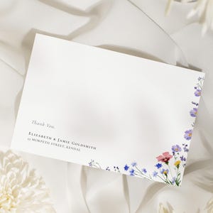 Wildblumen-Hochzeit Dankeschön-Notizvorlage, gepresste Blumenkorrespondenzkarte, druckbare A6 / 4x6 ”bearbeitbare Download | Wiesenblüte CR102