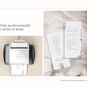 Printable wildflower slim format wedding program with order of service and wedding party details - print professionally or using your home printer