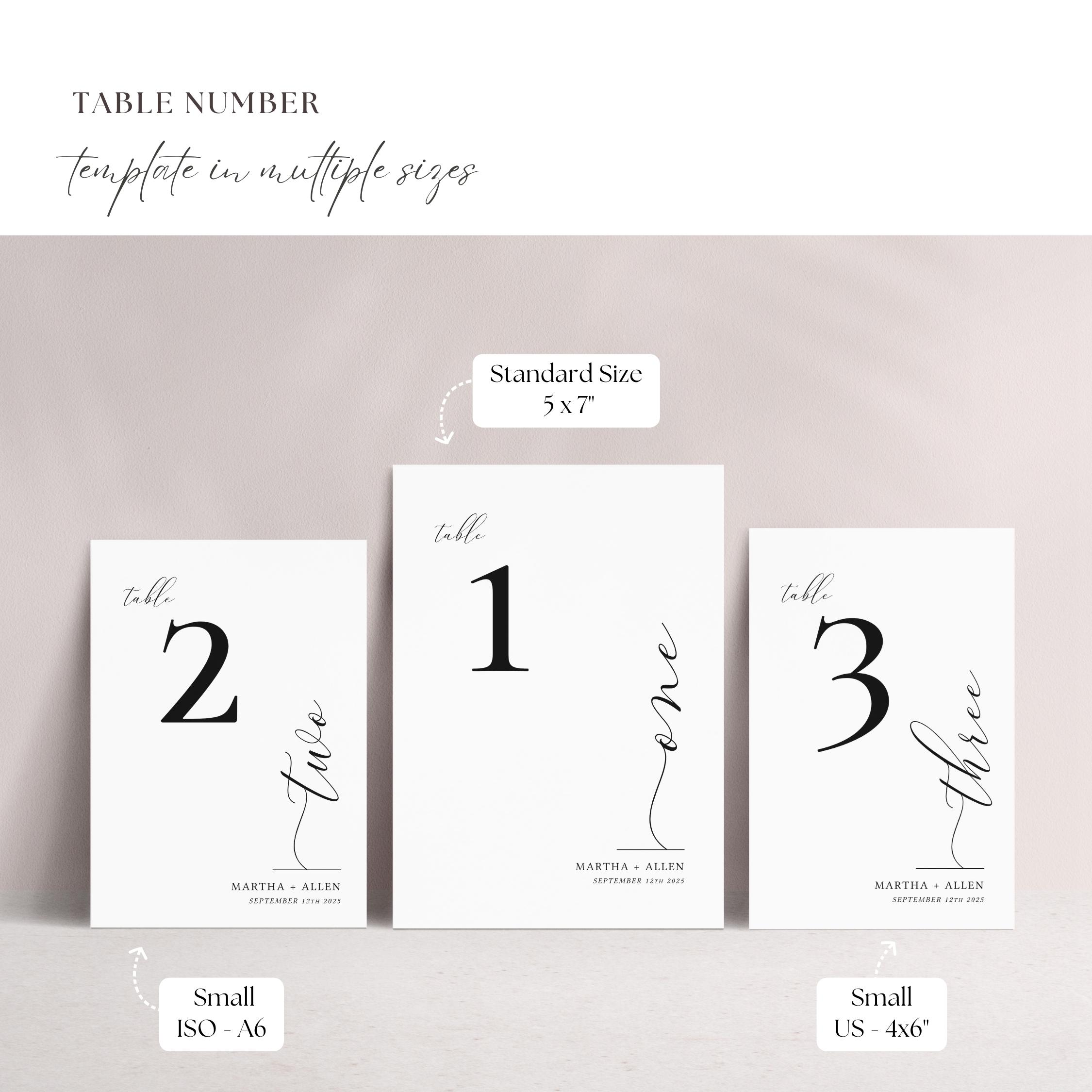 Editable Wedding Table Numbers Minimalist Event Decor 5x7, 4x6, A6 ...