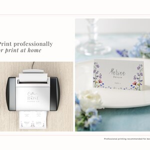 Printable wedding place cards with guest names and table number, print out at home or professionally