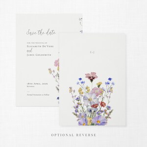 Wildflower wedding save the date template with optional floral reverse