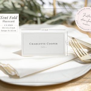 Tent fold place card minimal editable template printable for instant download. In US and ISO sizes.