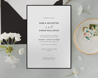 Minimalist Black Border Wedding Invitation Template: A5/Half-Letter (Editable Digital Download) | CR116