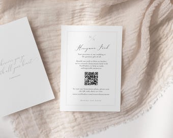 Honeymoon Fund QR Code Card: Wedding Travel Registry Insert (Online Editable, Digital Download) | CR104