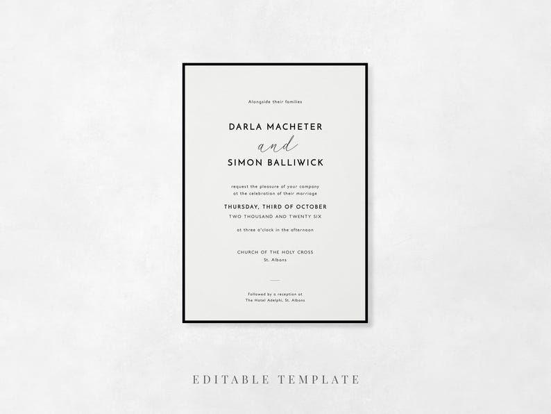 Modern Border 5x7 wedding invitation editable template