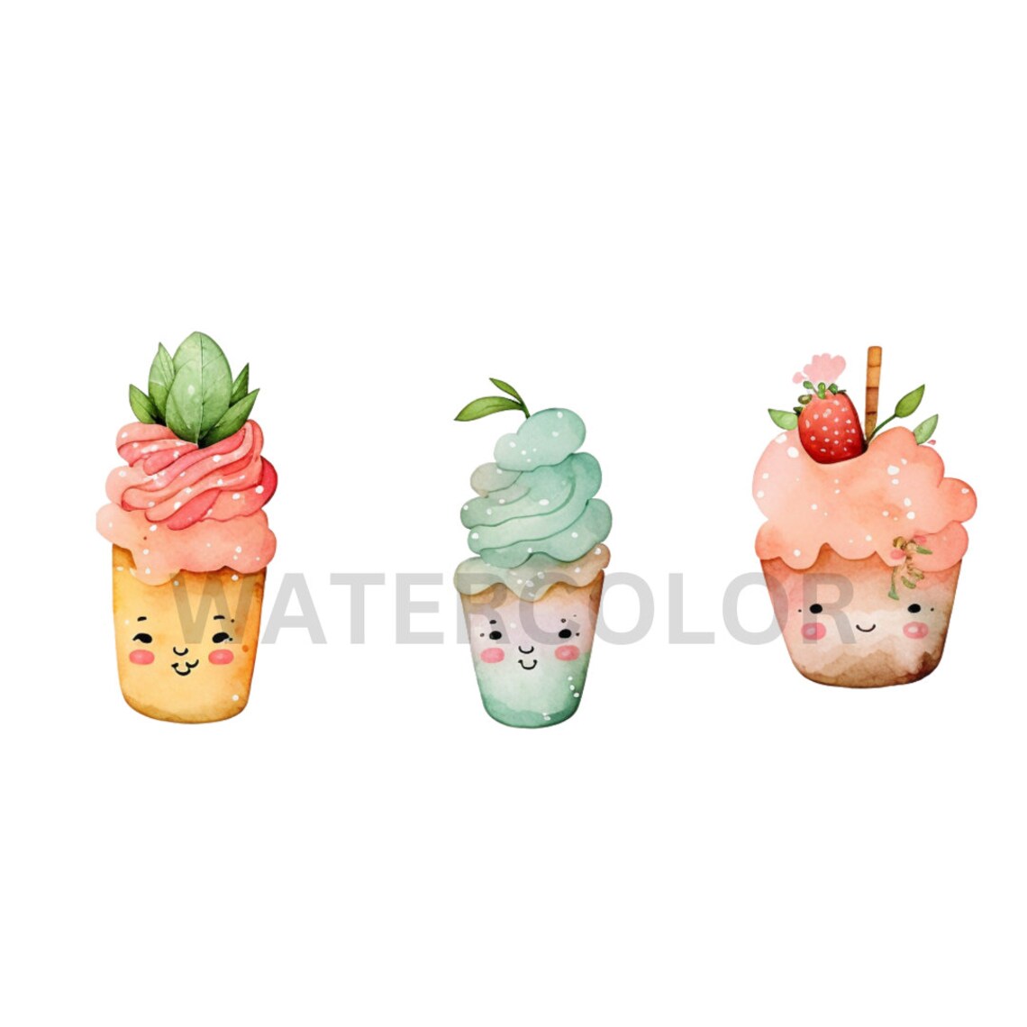 Watercolor Kawaii Food Clipart, Kawaii Food Clipart, Perfect Match ...