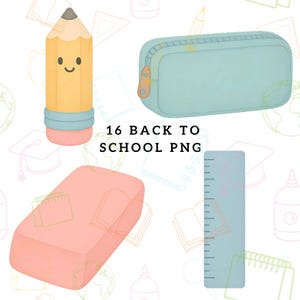 School PNG Back To School Printable Pastel School Supplies Clipart Cute Kawaii School Clipart School stationery Classroom PNG Commercial Use