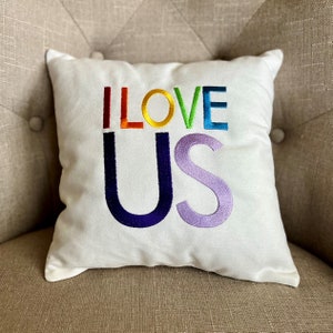 I LOVE US - embroidered pillow - 12x12