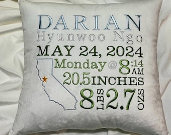 BABY Embroidered Pillow - birth announcement