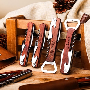 Personalized Bottle Opener | Custom Engraved Bottle Opener | Rustic Wooden Wine Opener | Groomsman Gift Ideas | Gift for Father Husband