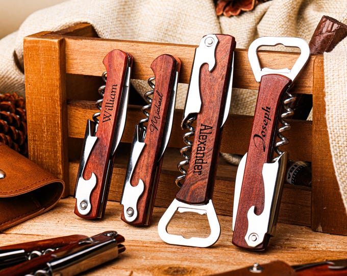 Personalized Bottle Opener | Custom Engraved Bottle Opener | Rustic Wooden Wine Opener | Groomsman Gift Ideas | Gift for Father Husband