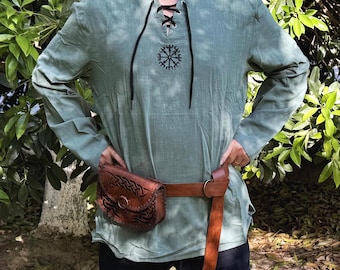 Green Renaissance Tunic, Knight Tunic for Men, Gothic LARP Shirt, Viking Pirate Pants Costume, Medieval Viking Shirt, Cosplay Outfit Set