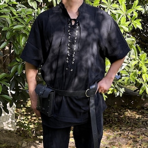Black Medieval Tunic, Knight Tunic for Men, Viking Pirate Pants Costume, Gothic LARP Shirt, Medieval Viking Shirt, LARP Cosplay Outfit Set