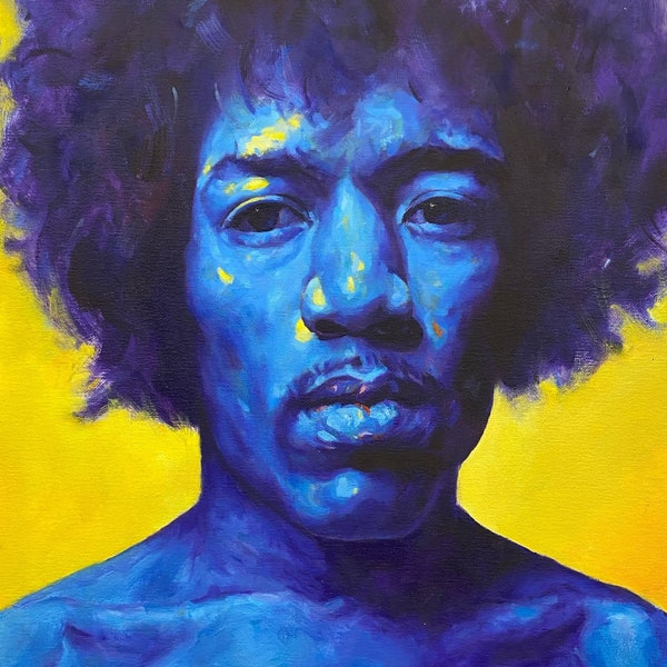 Jimi Hendrix oil painting, Large stretched canvas, Original art, Rock icons, Colourful, Vibrant, Music Legends, home décor, wall art.