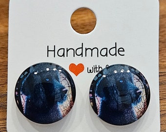 Handmade Black Poodle Dog Stud Earrings Free Shipping