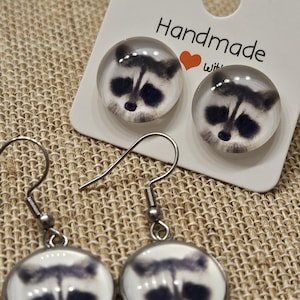 Raccoon Earrings - Hypoallergenic, Stud, Clip On, Dangle, Handmade, Trash Panda, SKU25