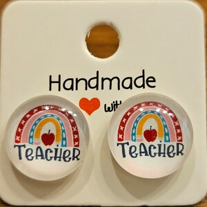 Teacher Earrings - Rainbow, Stud, Apple, Handmade, SKU164