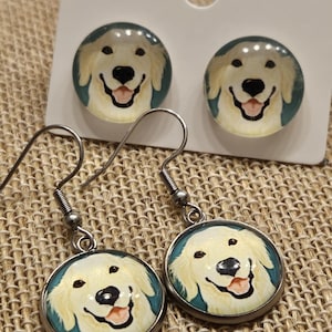 Labrador Retriever Earrings - Stud, Dangle, Clip On, Yellow, Blonde, Handmade, Hypoallergenic, Stainless steel