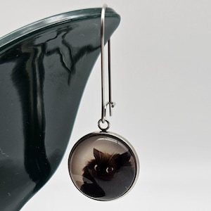 Cat Earrings - Handmade, Dangle, Black, SKU122