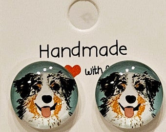 Handmade Australian Shepherd Dog Stud or Clip On Earrings Free Shipping