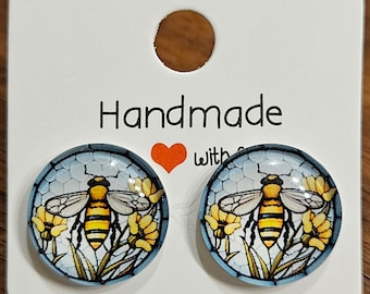 Handmade Bee and Yellow Flower Stud Earrings Free Shipping