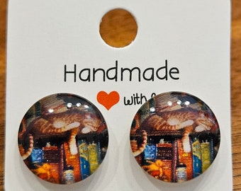 Handmade Orange Cat Bookshelf Earrings Free Shipping