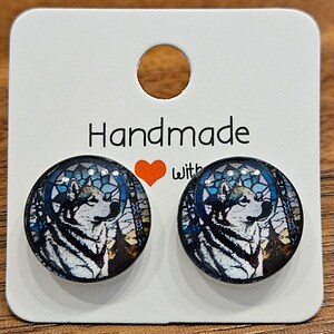 Handmade Husky Dog Stud or Clip On Earrings Free Shipping image 1